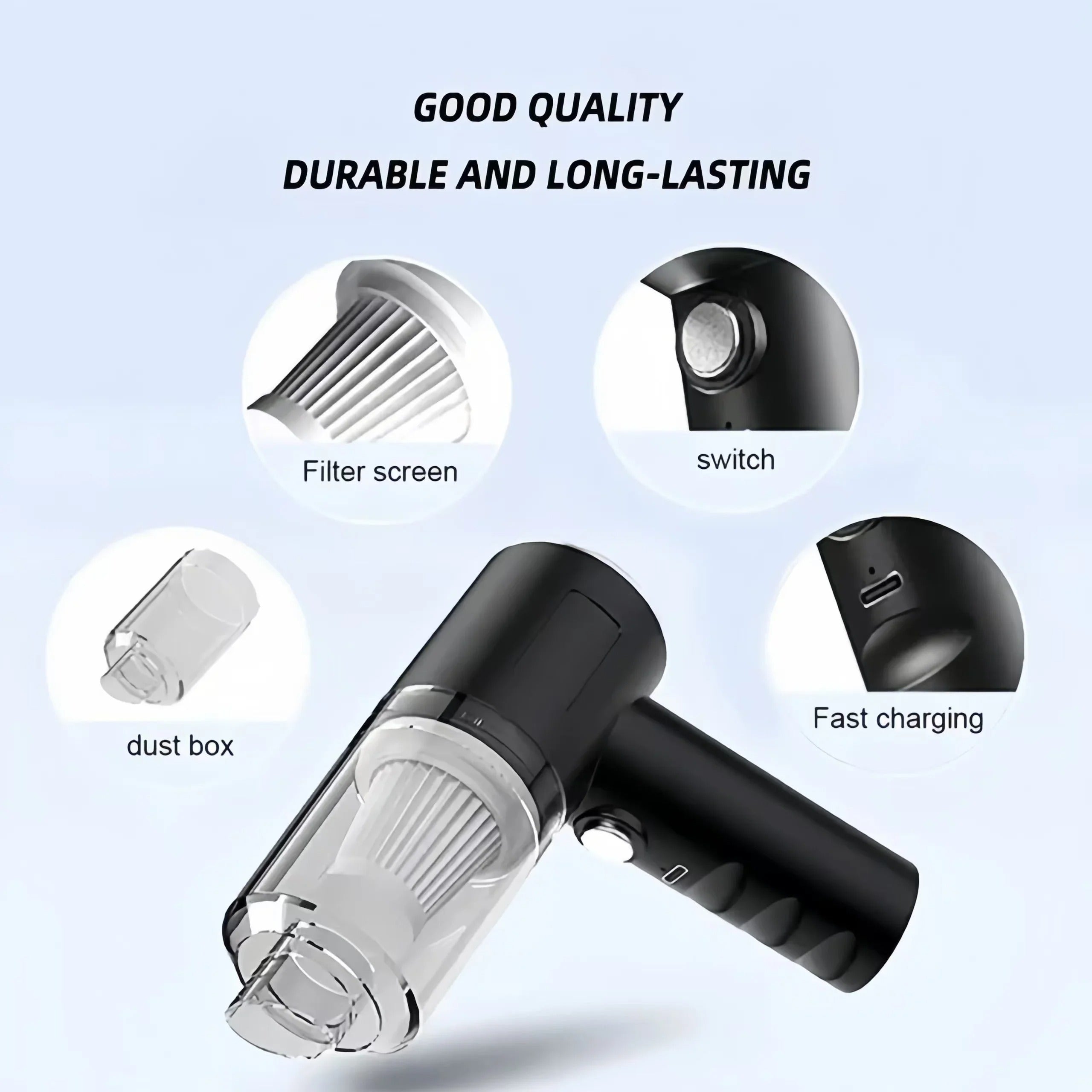3 In 1 Portable Mini Vacuum Cleaner Duster Blower Air Pump Wireless Handheld Clean Microscopic Dust